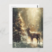 Carte Postale Scène de forêt festive avec Noël de cerfs (Devant / Derrière)