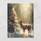 Carte Postale Scène de forêt festive avec Noël de cerfs (Devant)