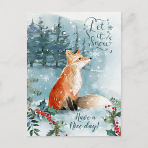 Carte Postale Scène de forêt hivernale, renard Noël