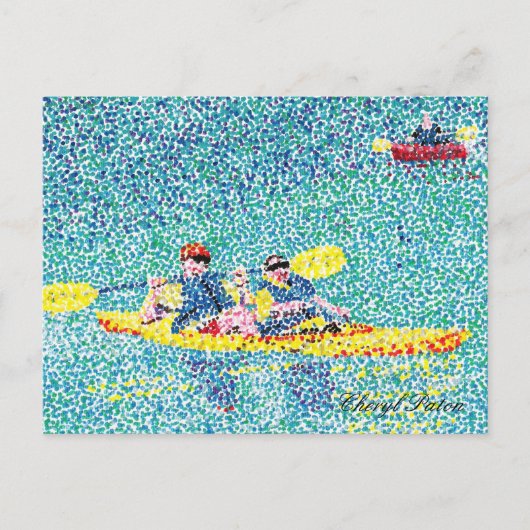 Carte Postale Scène de kayak de Pointillisme, par Cheryl Paton, (Devant)