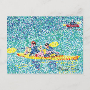 Carte Postale Scène de kayak de Pointillisme sur la rivière