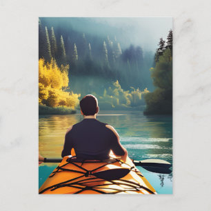 Carte Postale Scène de kayak sereine   Homme en kayak dans les m