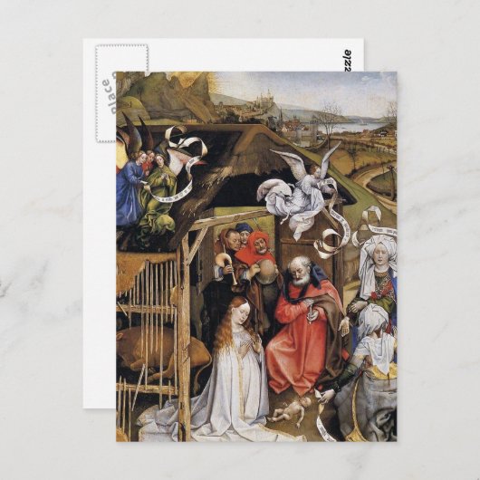 Carte Postale Scène de la Nativité de la Renaissance flamande (Devant / Derrière)