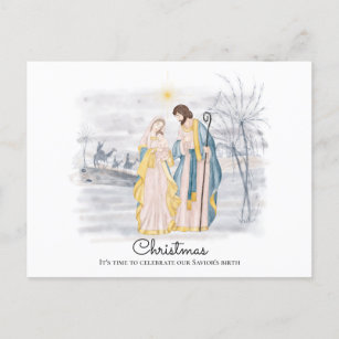 Carte Postale Scène de la Nativité - Marie, Joseph et nouveau-né