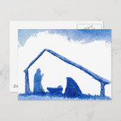 Carte Postale Scène de la Nativité Silhouette Bleue (Devant / Derrière)