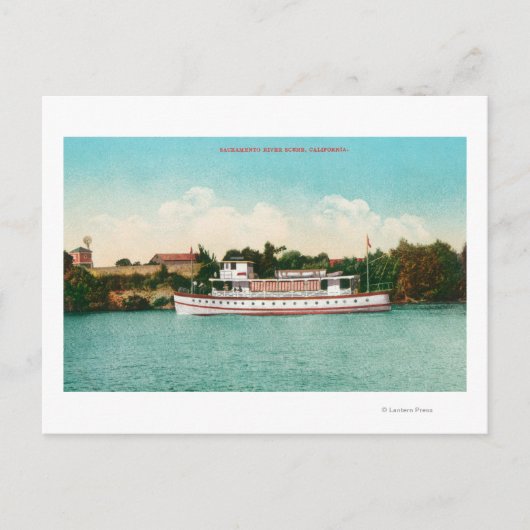 Carte Postale Scène de la rivière Sacramento avec un bateau (Devant)