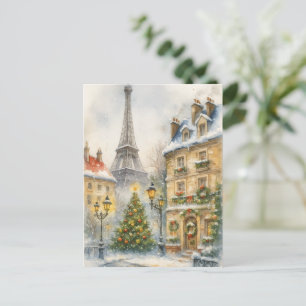 Carte Postale Scène de la Tour Eiffel aquarelle à Noël à Paris