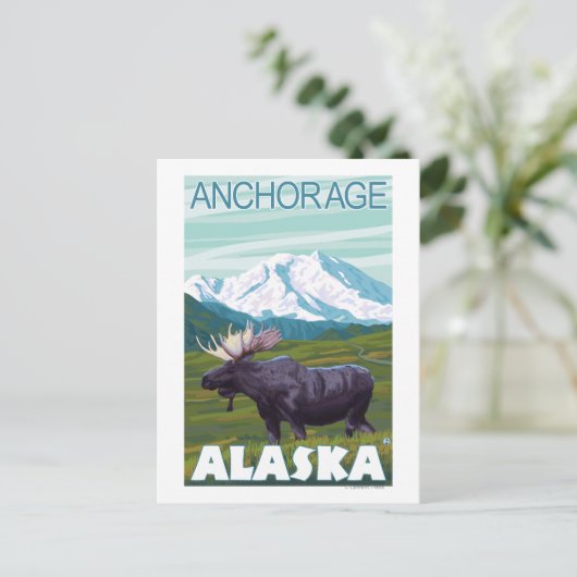 Carte Postale Scène de l'orignal - Anchorage, Alaska (Debout devant)