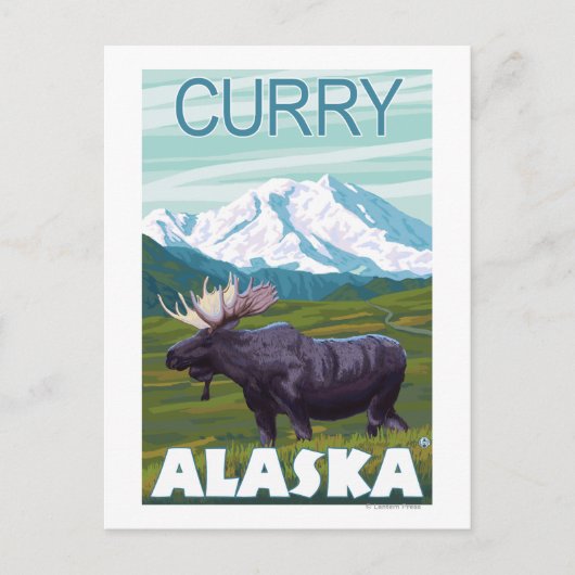 Carte Postale Scène de l'orignal - Curry, Alaska (Devant)