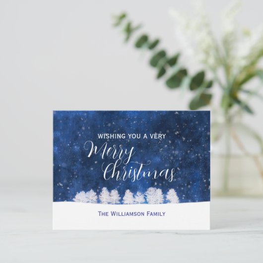 Carte Postale Scène De Neige Bleue Et Blanche De Noël (Debout devant)