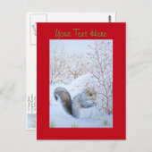Carte Postale scène de neige d'écureuil gris mignon fêtes de Noë (Devant / Derrière)