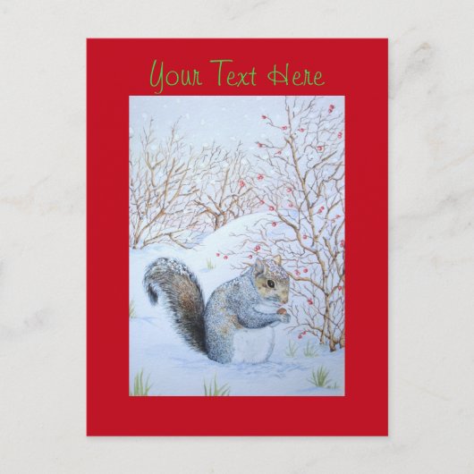 Carte Postale scène de neige d'écureuil gris mignon fêtes de Noë (Devant)