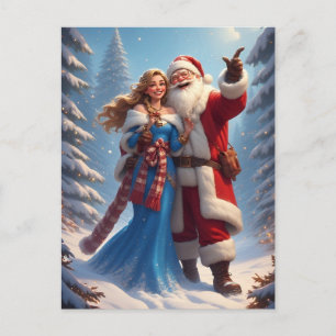 Carte Postale Scène de Noël avec le Père Noël et la Fée des Neig