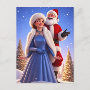 Carte Postale Scène de Noël avec le Père Noël et la Fée des Neig