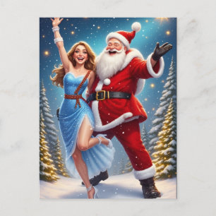 Carte Postale Scène de Noël du Père Noël et de la Fée des Neiges