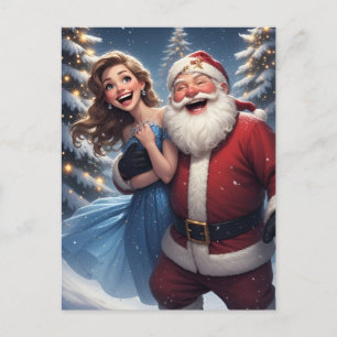 Carte Postale Scène de Noël du Père Noël et de la Fée des Neiges