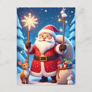 Carte Postale Scène de Noël Magique Lumineuse Père Noël Hiver