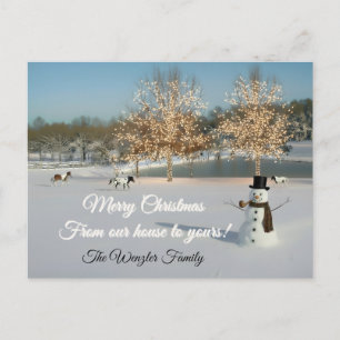 Carte Postale Scène de Noël sereine bonhomme de neige joyeux