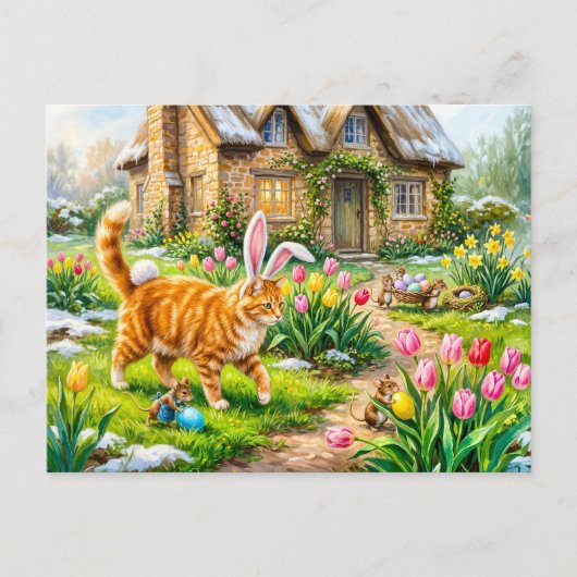 Carte Postale Scène de Pâques du chat et des souris (Devant)