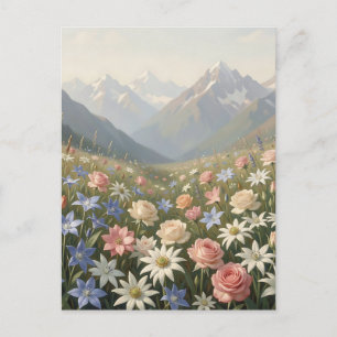 Carte Postale Scène de paysage de montagne de prairie de fleurs