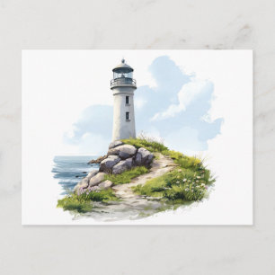 Carte Postale Scène de phare et de nature à l'aquarelle