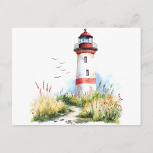 Carte Postale Scène de phare et de nature à l'aquarelle