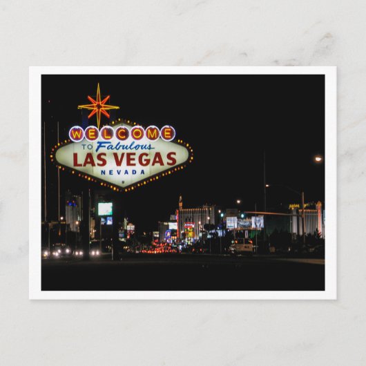 Carte Postale Scène de rue nocturne Las Vegas avec panneau (Devant)