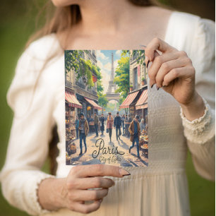 Carte Postale Scène De Rue Parisienne Avec Tour Eiffel