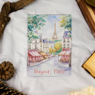 Carte Postale Scène de rue parisienne avec tour Eiffel