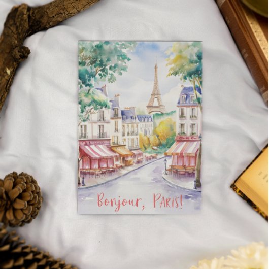 Carte Postale Scène de rue parisienne avec tour Eiffel