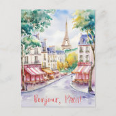 Carte Postale Scène de rue parisienne avec tour Eiffel (Devant)