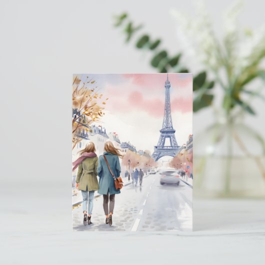 Carte Postale Scène de rue romantique de Paris en impression (Debout devant)