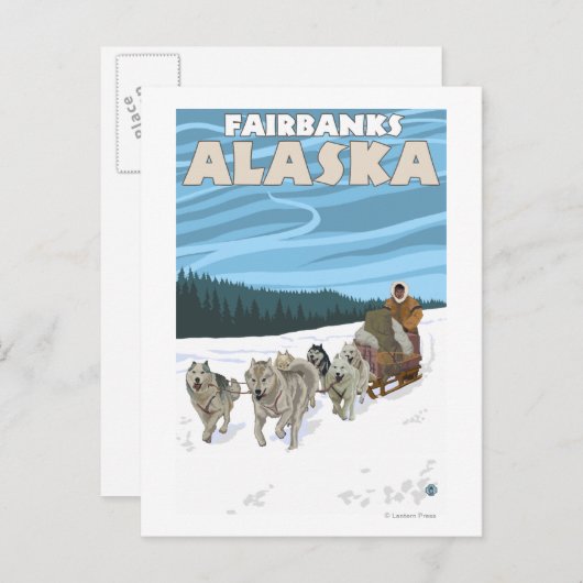 Carte Postale Scène de traînée de chien - Fairbanks, Alaska (Devant / Derrière)