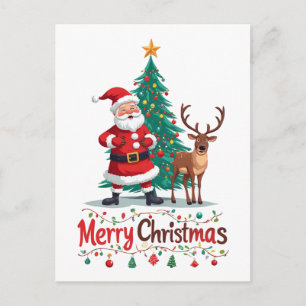 Carte Postale Scène de vacances de Noël avec le Père Noël et les