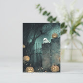 Carte Postale Scène d'Halloween avec fantôme et chat (Debout devant)