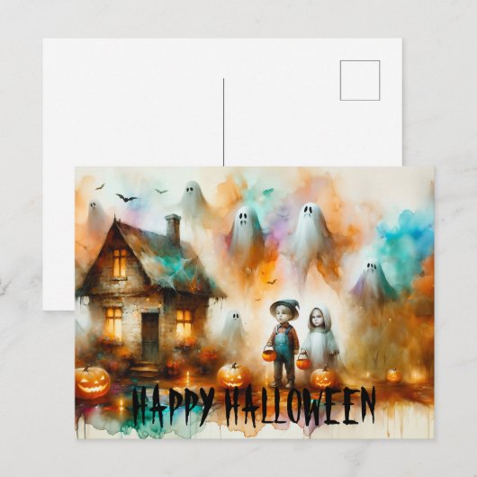 Carte Postale Scène d'Halloween éffrayante (Devant / Derrière)