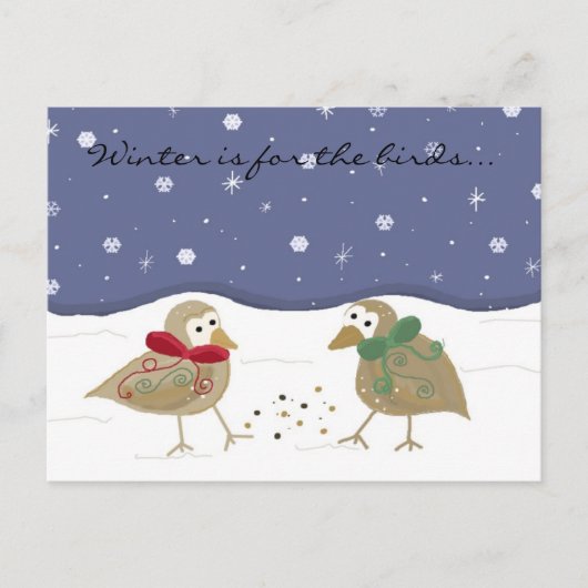 Carte Postale Scène d'hiver avec deux petits oiseaux (Devant)