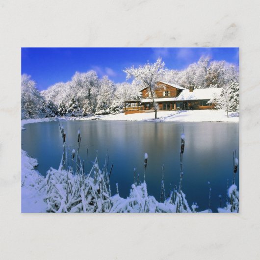 Carte Postale Scène d'hiver, maison au bord du lac (Devant)
