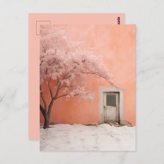 Carte Postale Scène d'hiver rose (Devant / Derrière)