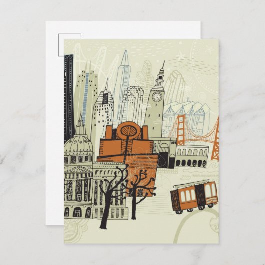 Carte Postale Scène Doodle San Francisco (Devant / Derrière)