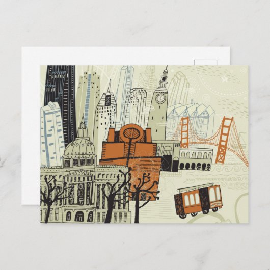 Carte Postale Scène Doodle San Francisco (Devant / Derrière)