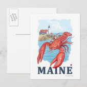 Carte Postale Scène du homard et du phare de Portland (Devant / Derrière)