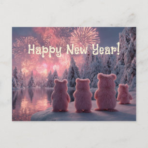 Carte Postale Scène d'une famille d'ours roses regardant des feu