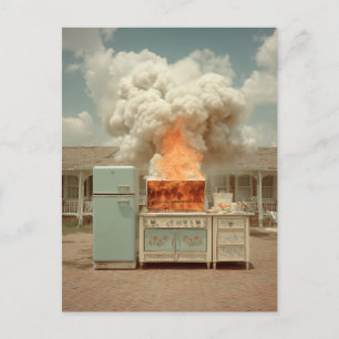 Carte Postale Scène extérieure de cuisine vintage en flammes