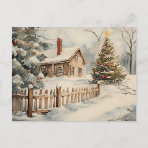 Carte Postale Scène Festive Vintage de Noël