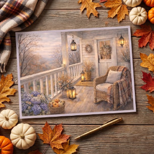 Carte Postale Scène florale de porche de novembre en aquarelle