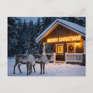 Carte Postale Scène hivernale avec un panneau joyeux Noël lumine