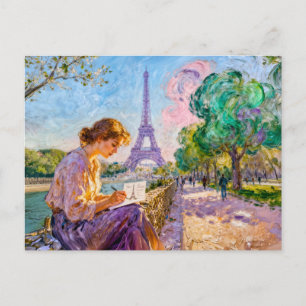 Carte Postale Scène impressionniste de Paris au bord de la riviè