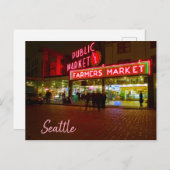 Carte Postale Scène nocturne Marché public de Seattle (Devant / Derrière)