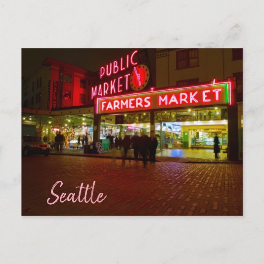 Carte Postale Scène nocturne Marché public de Seattle (Devant)